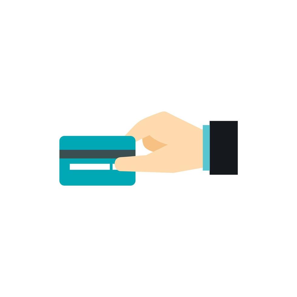 mão segurando o ícone de cartão de crédito azul, estilo simples vetor