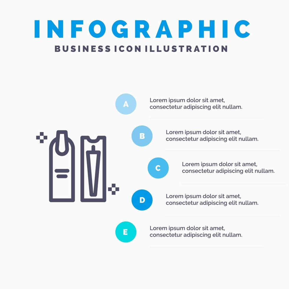 ícone de linha de maquiagem de higiene cosmética de limpeza de beleza com fundo de infográficos de apresentação de 5 etapas vetor