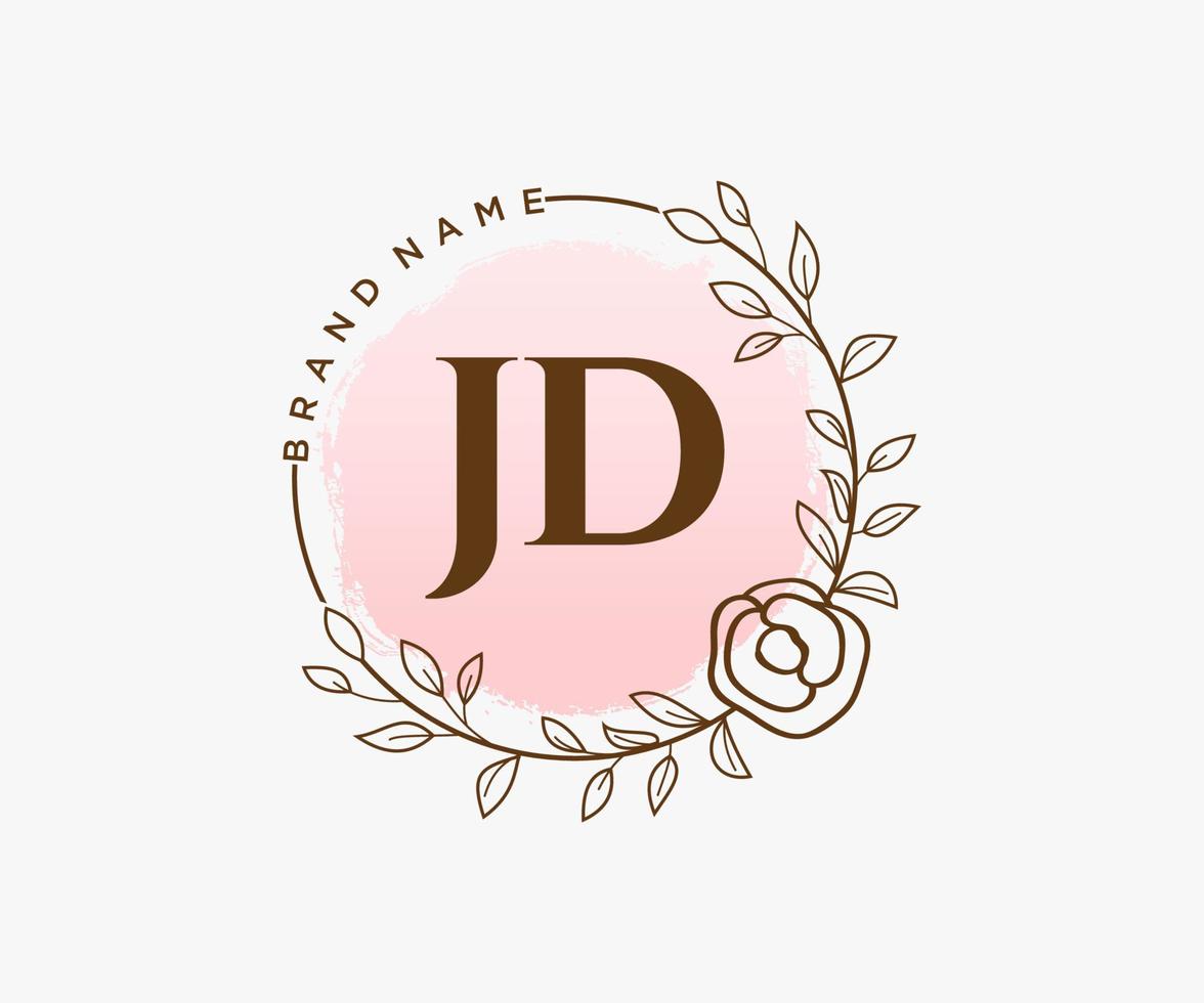 logotipo feminino jd inicial. utilizável para logotipos de natureza, salão, spa, cosméticos e beleza. elemento de modelo de design de logotipo de vetor plana.