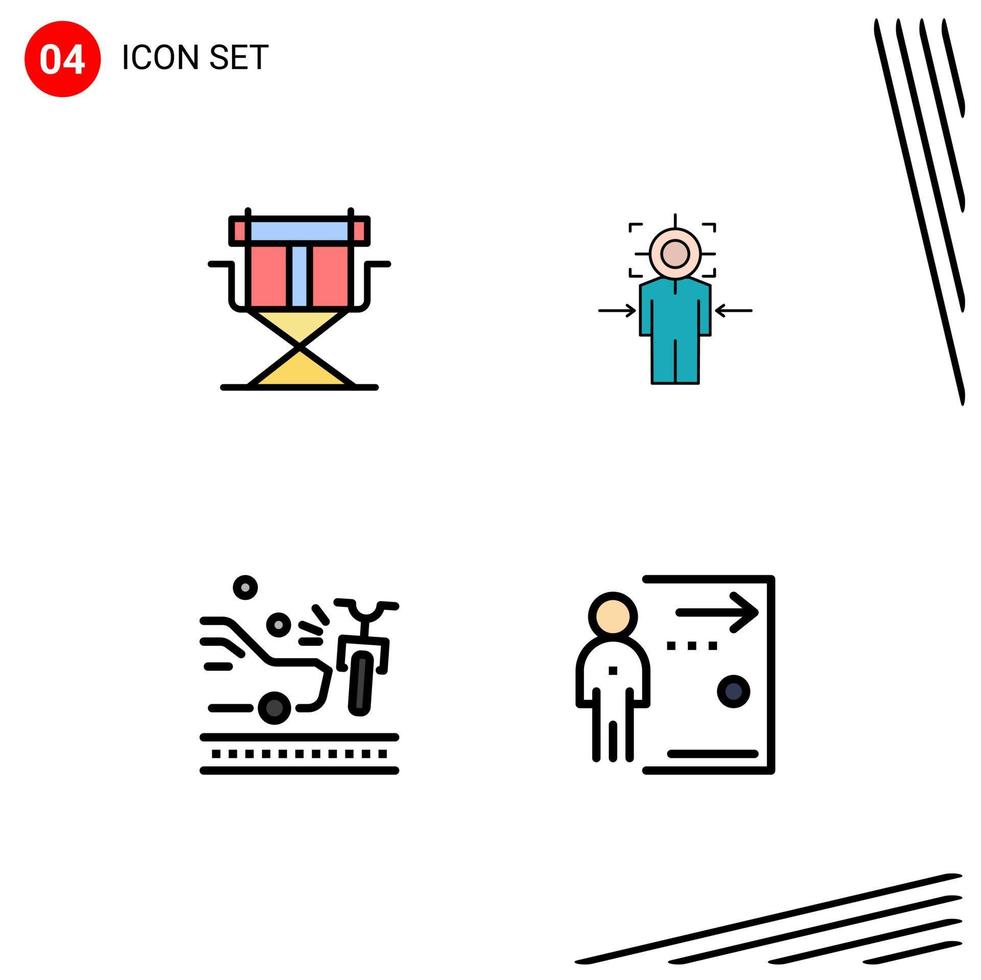 pacote de interface do usuário de 4 cores planas básicas de linhas preenchidas de elementos de design de vetores editáveis de carro alvo dobrável por acidente de cadeira