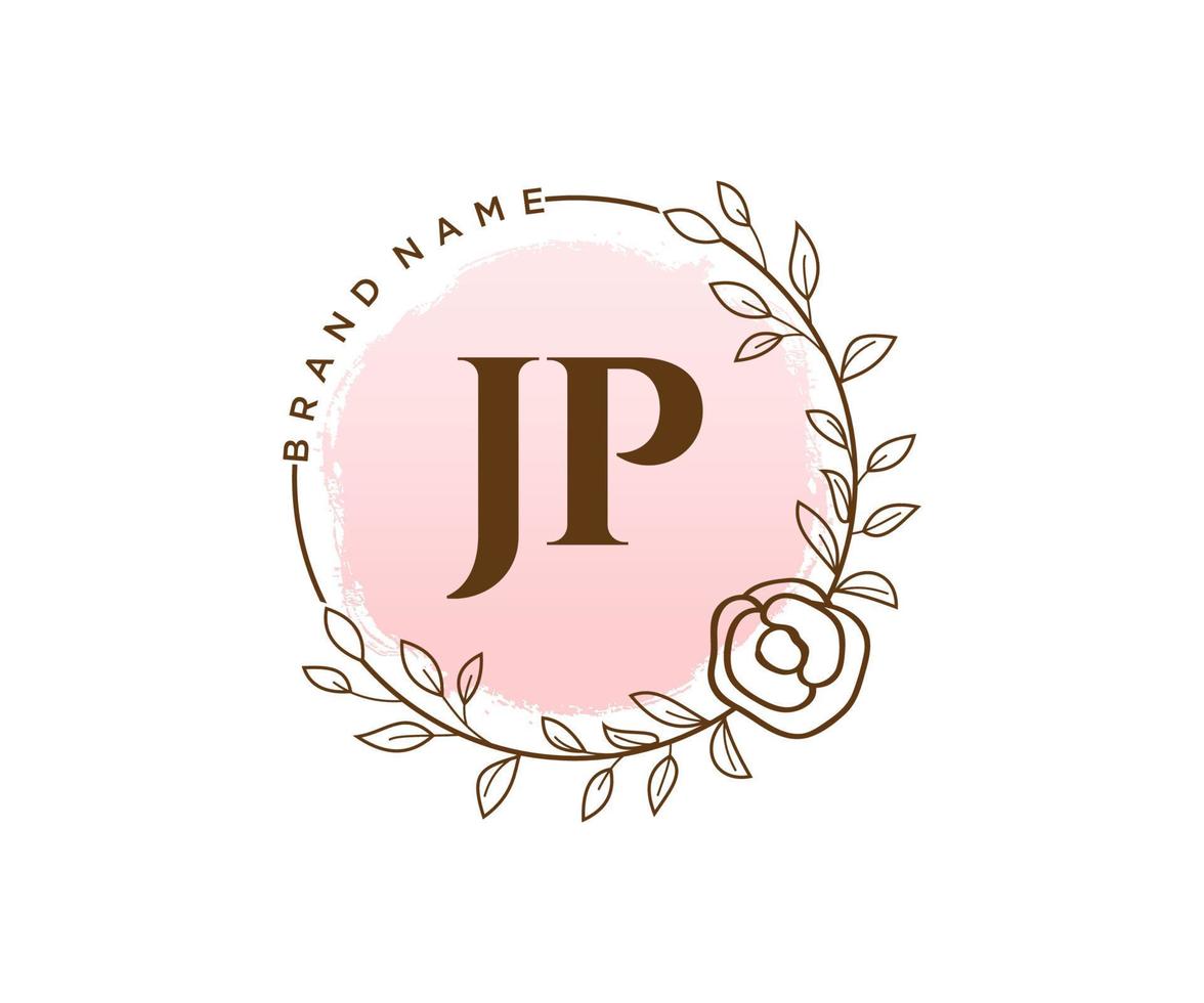 logotipo feminino jp inicial. utilizável para logotipos de natureza, salão, spa, cosméticos e beleza. elemento de modelo de design de logotipo de vetor plana.