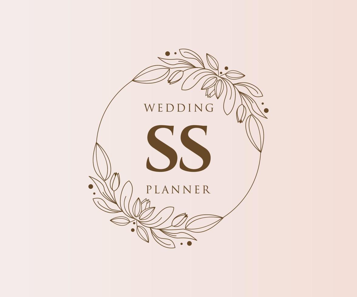 coleção de logotipos de monograma de casamento de letra de iniciais ss, modelos minimalistas e florais modernos desenhados à mão para cartões de convite, salve a data, identidade elegante para restaurante, boutique, café em vetor