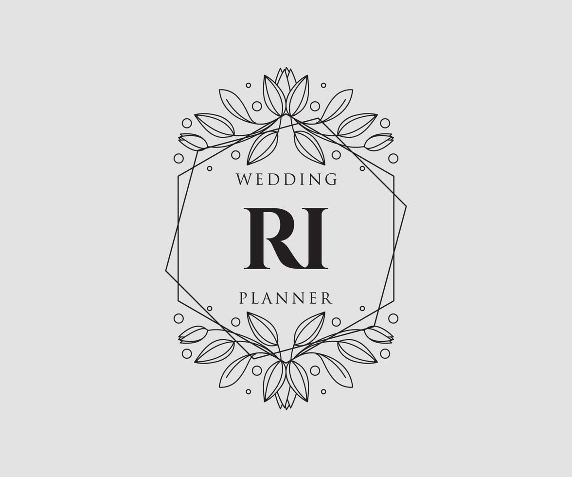 coleção de logotipos de monograma de casamento de letras iniciais ri, modelos modernos minimalistas e florais desenhados à mão para cartões de convite, salve a data, identidade elegante para restaurante, boutique, café em vetor