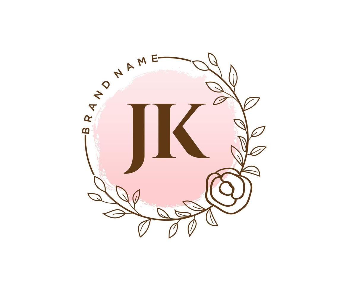 logotipo feminino jk inicial. utilizável para logotipos de natureza, salão, spa, cosméticos e beleza. elemento de modelo de design de logotipo de vetor plana.