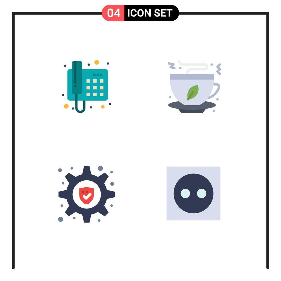 4 ícones planos universais assinam símbolos de segurança de contato chamam elementos de design de vetor editável de apartamento de fast food