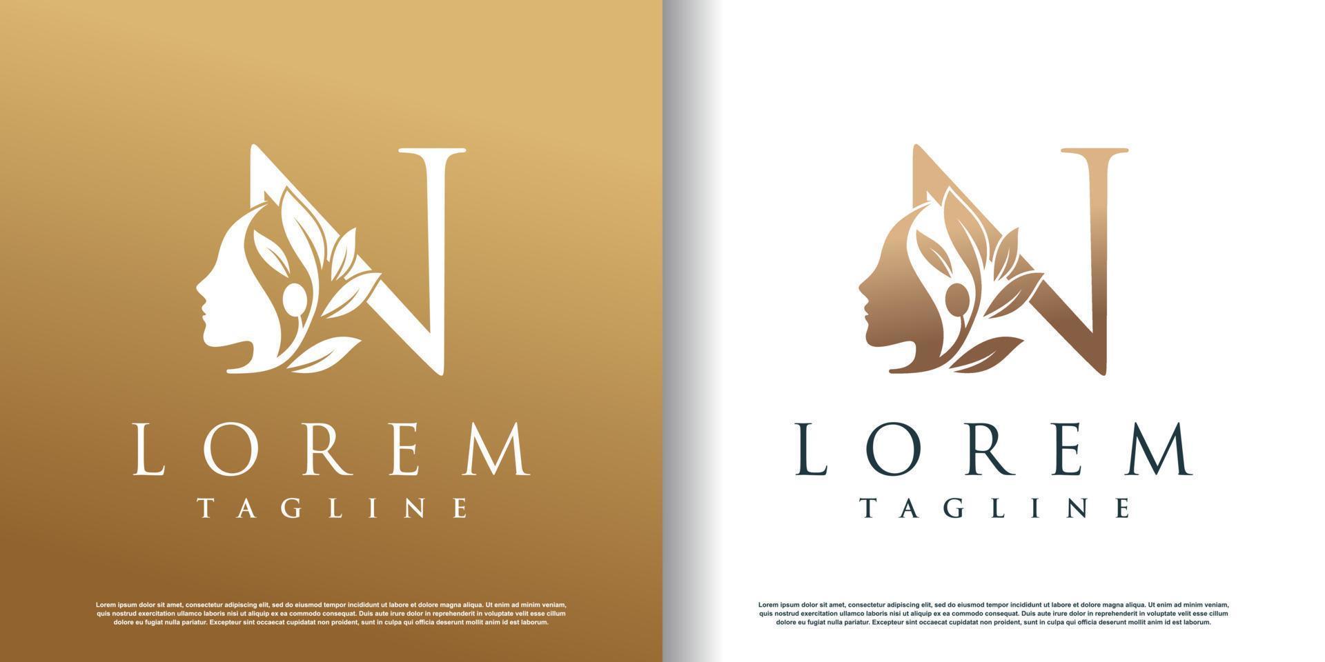 ícone de logotipo de beleza de mulher com vetor premium de design de conceito de letra n