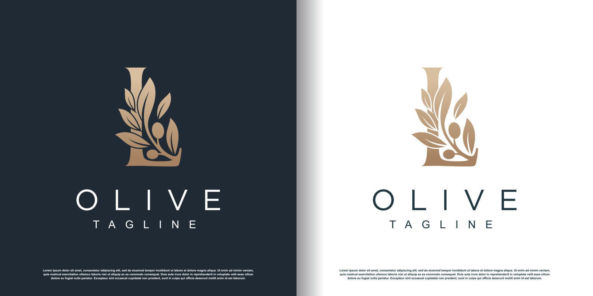 ícone de logotipo verde-oliva com vetor premium de conceito de letra l