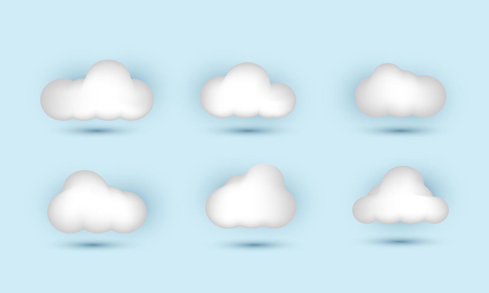 ícone de ilustração 3d render nuvens conjunto isolado em fundo azul vetor