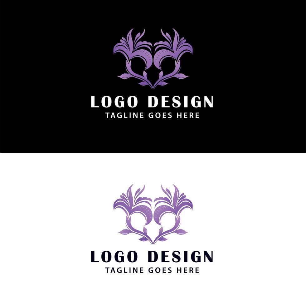 design de logotipo de lírios em forma de coração vetor