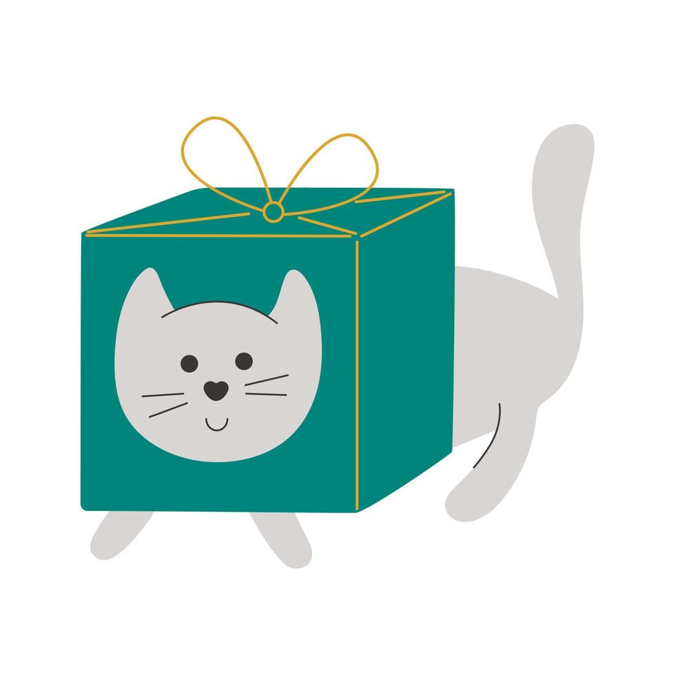 personagem de gato de natal na caixa vetor