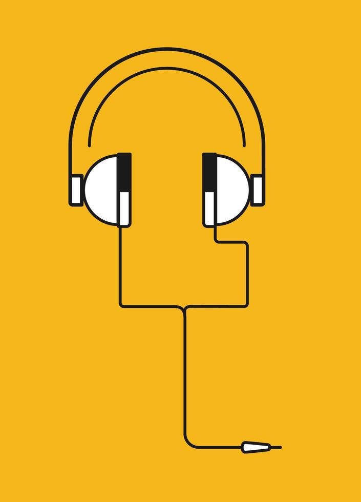 fones de ouvido acessórios de música ilustração em vetor linha preta minimalista e ilustração branca em fundo amarelo, ótimo design para qualquer finalidade