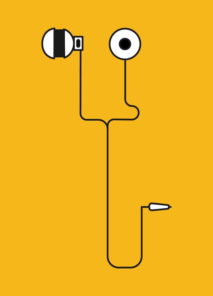 fones de ouvido acessórios de música ilustração vetorial linha preta minimalista e ilustração branca em fundo amarelo, ótimo design para qualquer finalidade vetor