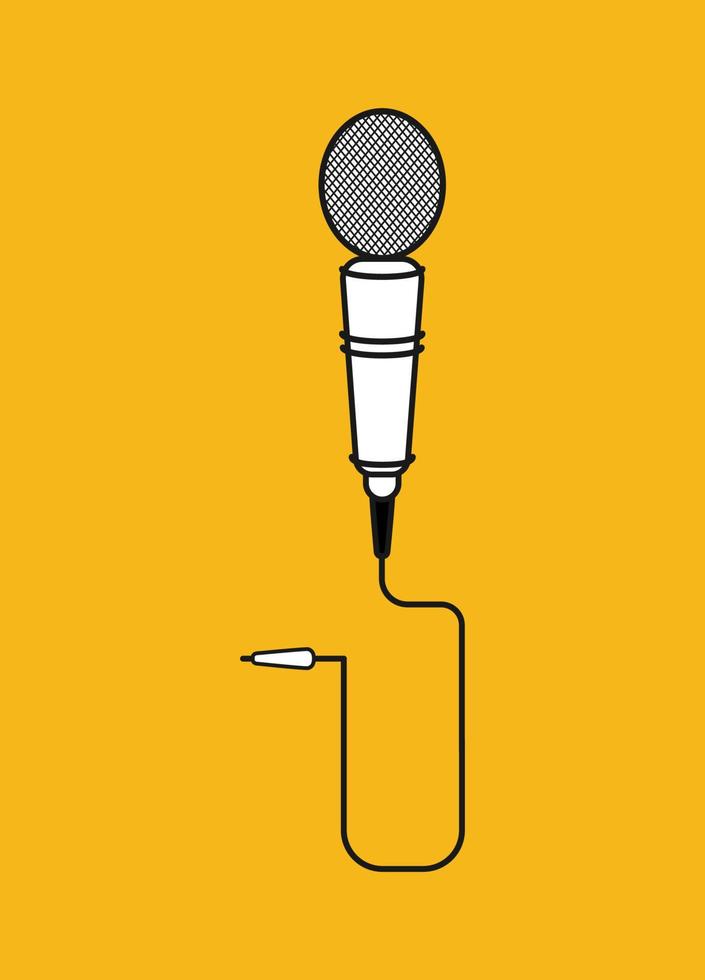 ilustração vetorial de microfone de acessório de música linha preta minimalista e ilustração branca em fundo amarelo, ótimo design para qualquer finalidade vetor