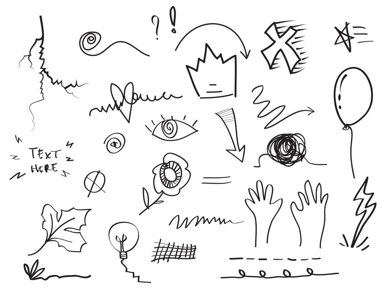 conjunto desenhado à mão de elementos abstratos de doodle em quadrinhos. usar para design de conceito. isolado no fundo branco. ilustração vetorial vetor