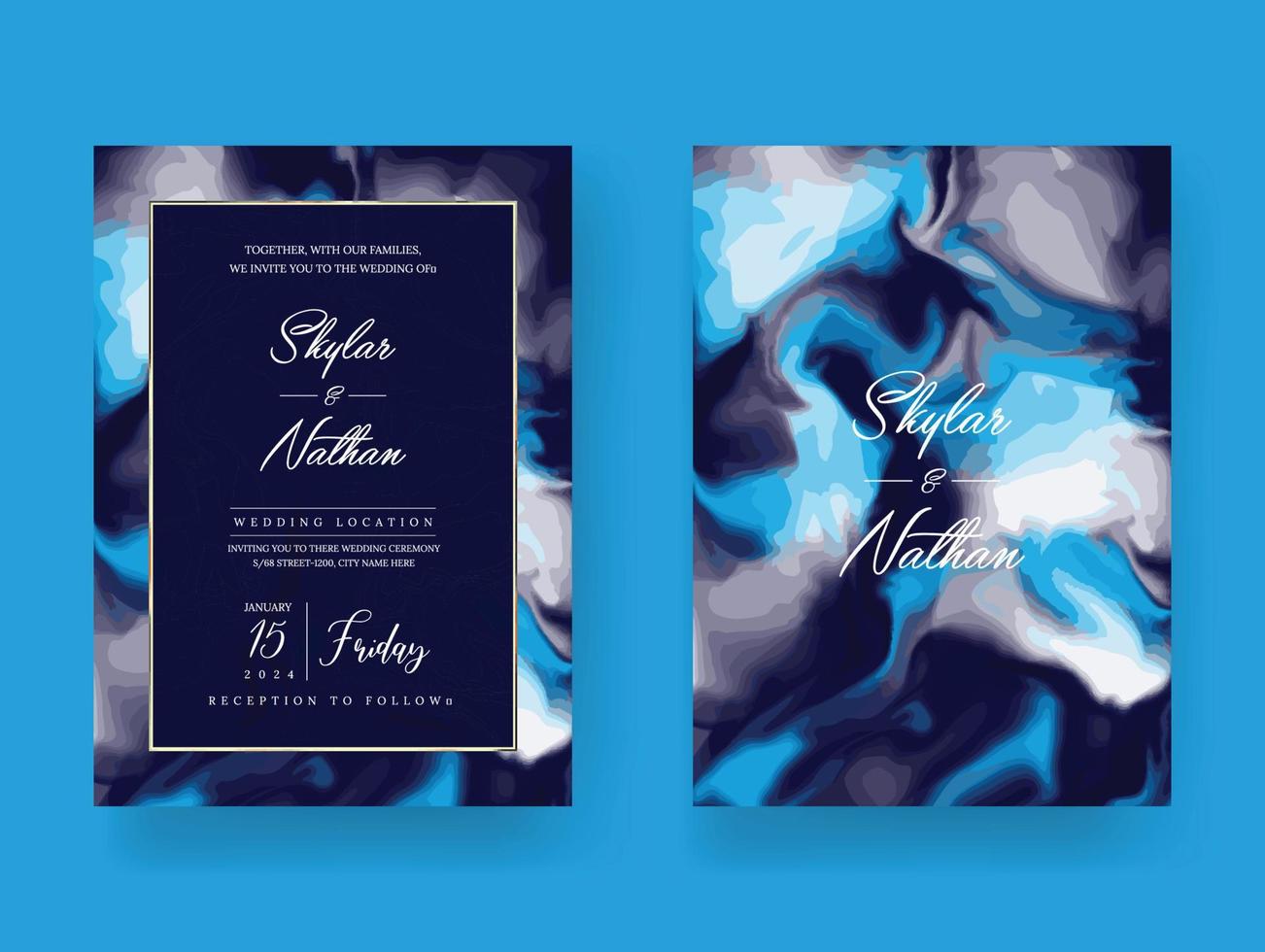 cartão de convite de casamento de mármore azul marinho moderno vetor