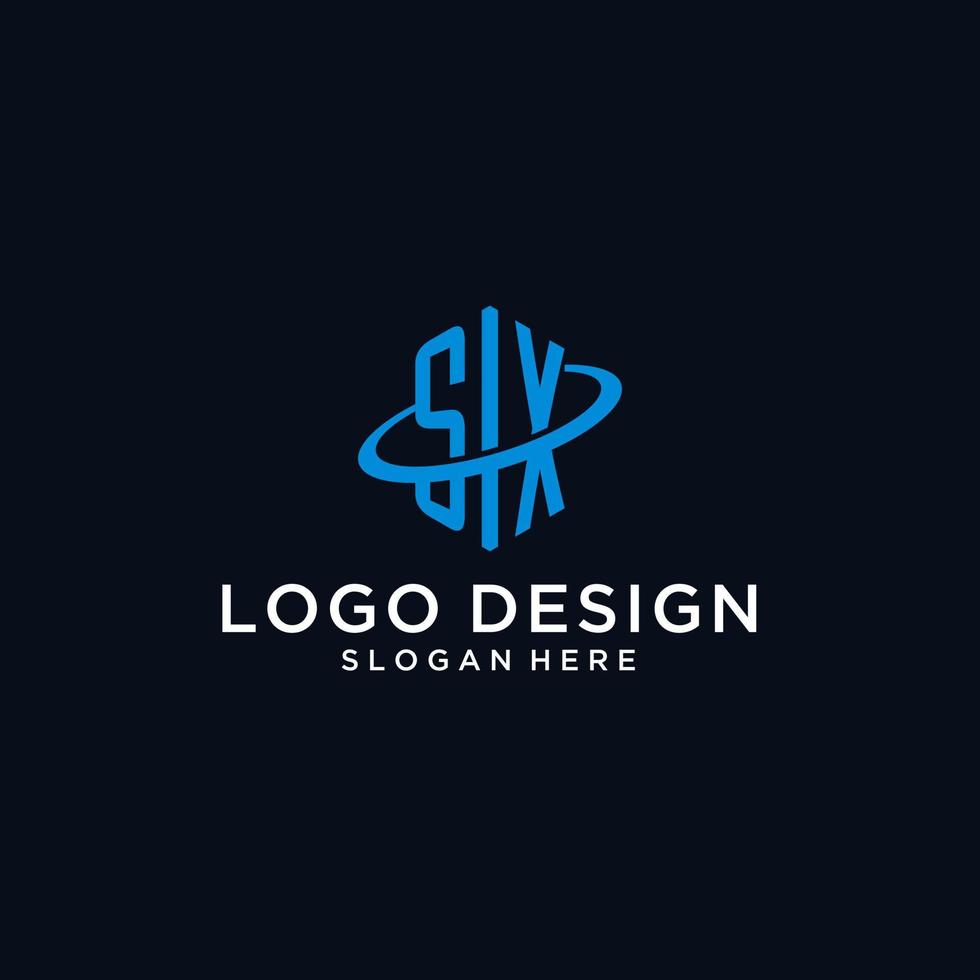 logotipo monograma inicial sx com formato hexagonal e design swoosh vetor