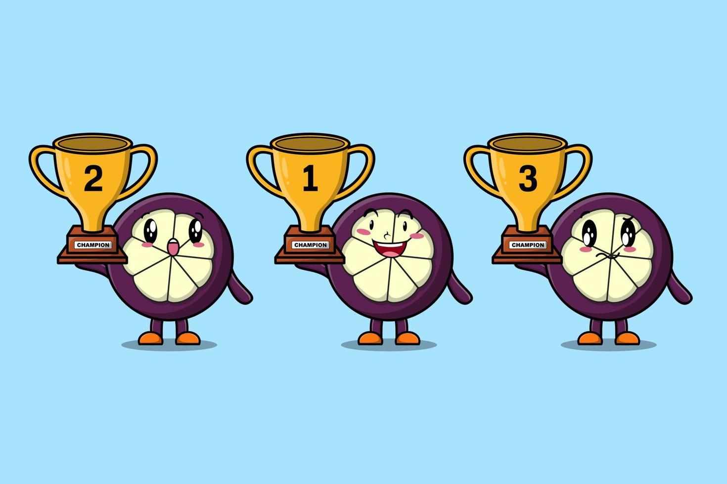 conjunto de mangostão bonito dos desenhos animados segurando o troféu vetor
