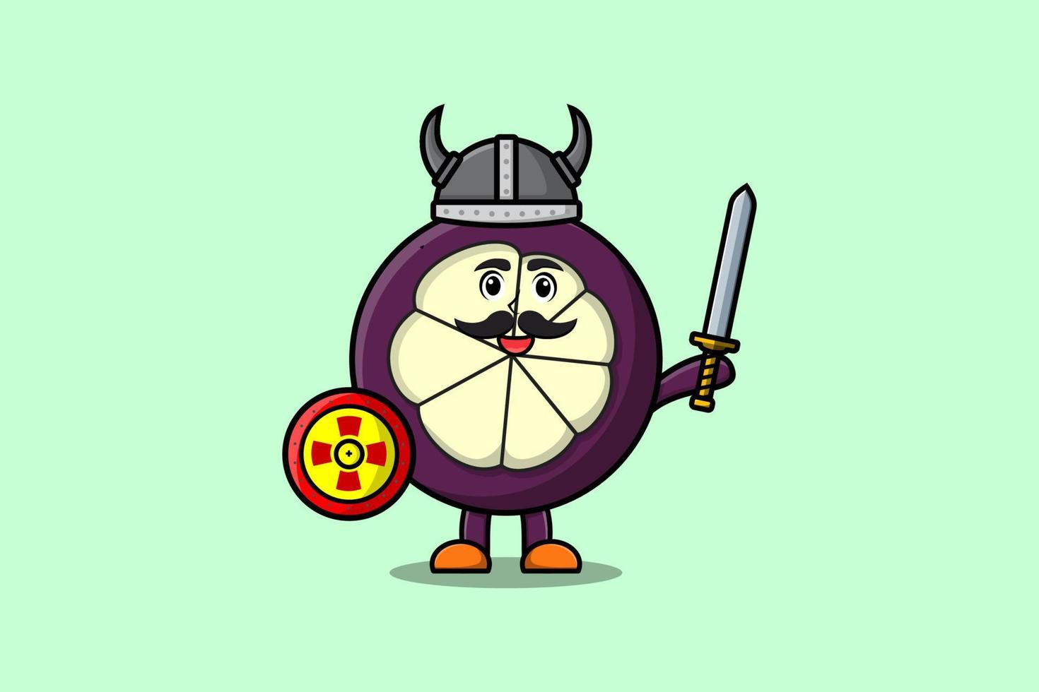 personagem de desenho animado fofo mangostão viking pirata vetor