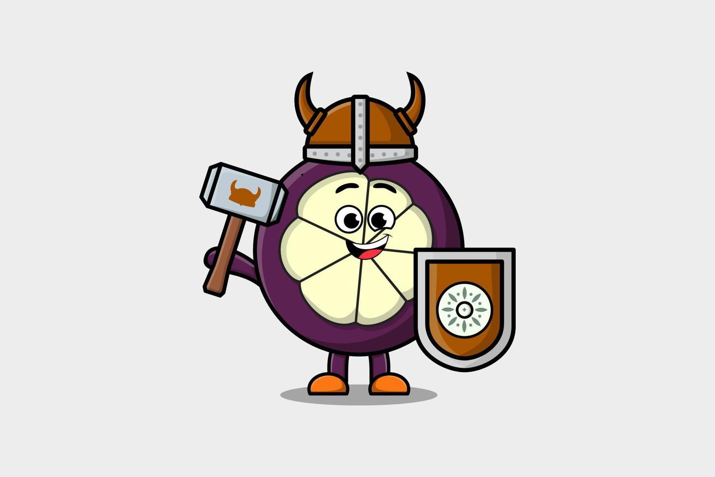 personagem de desenho animado fofo mangostão viking pirata vetor