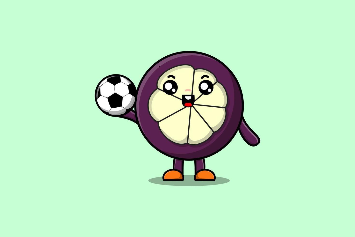 personagem de mangostão bonito dos desenhos animados jogando futebol vetor