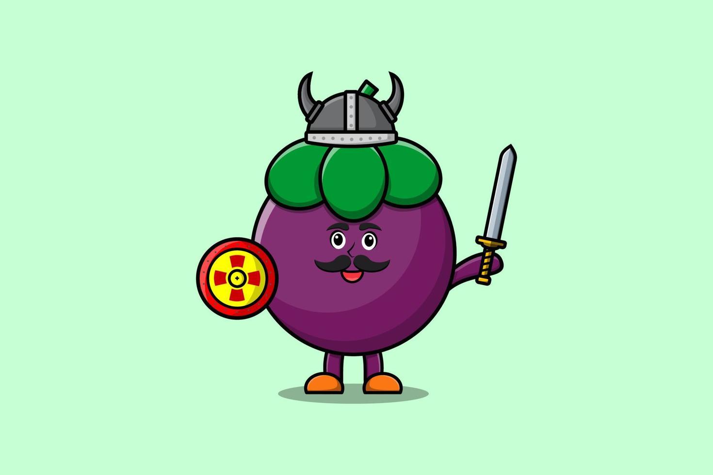 personagem de desenho animado fofo mangostão viking pirata vetor