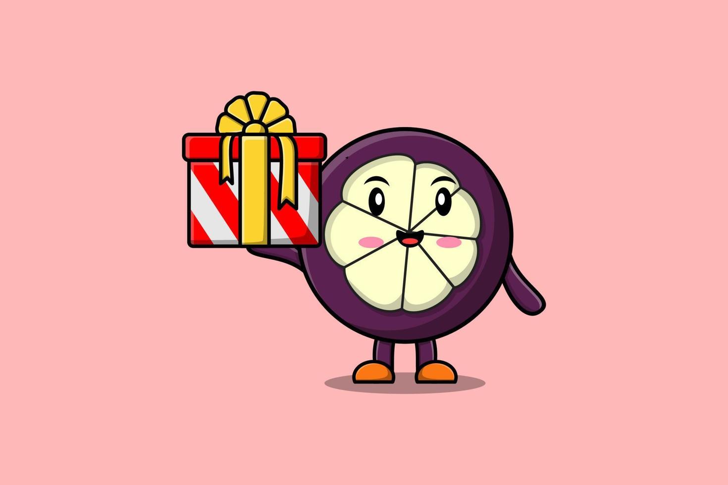 personagem de mangostão bonito dos desenhos animados segurando a caixa de presente vetor