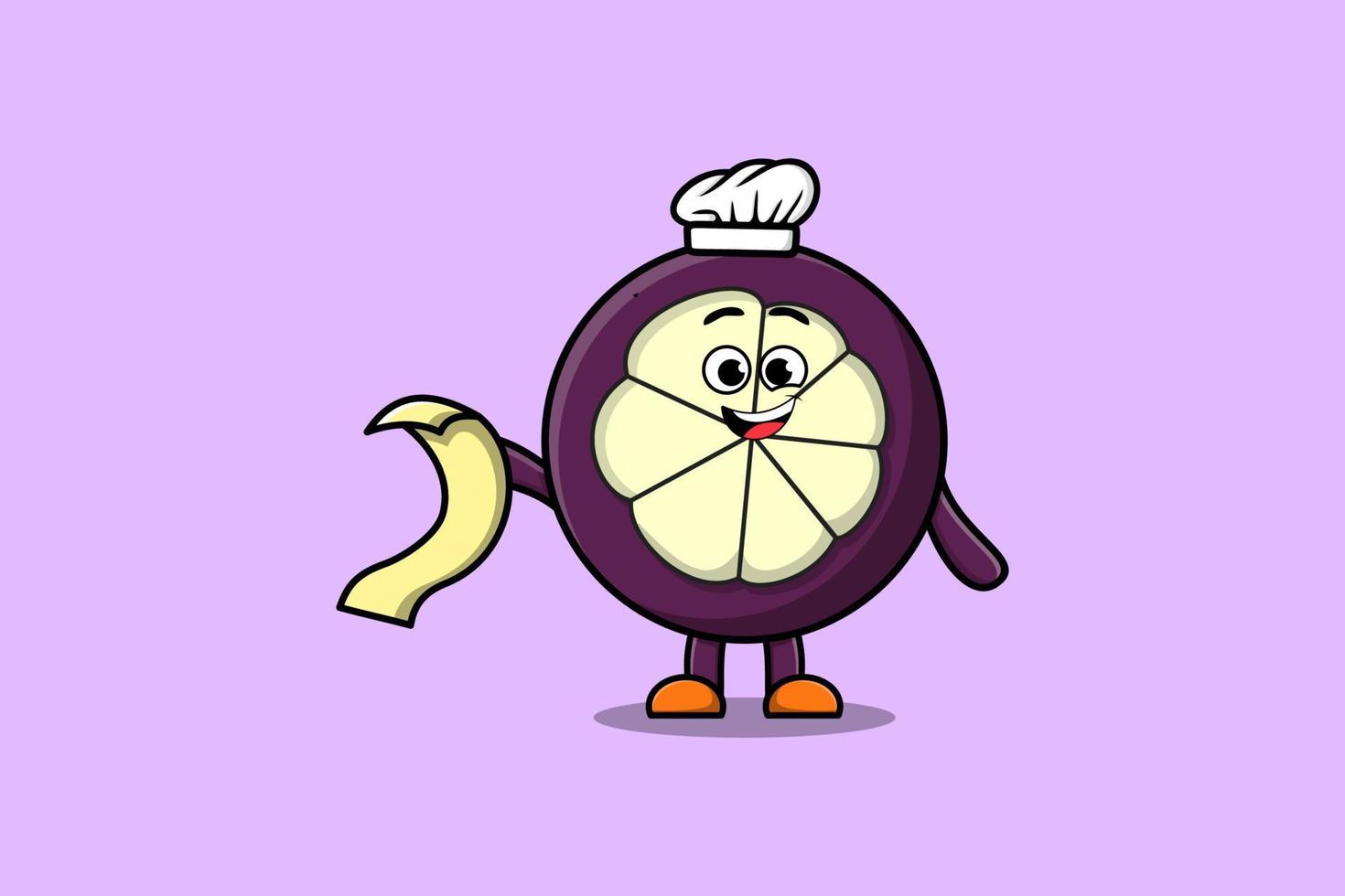 chef de mangostão bonito dos desenhos animados com menu na mão vetor