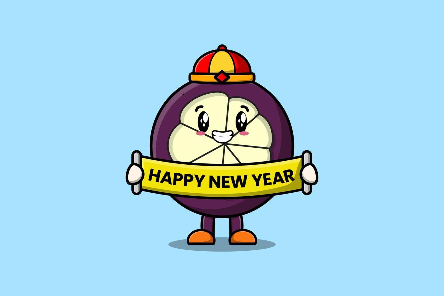 desenhos animados mangostão chinês segurando feliz ano novo vetor