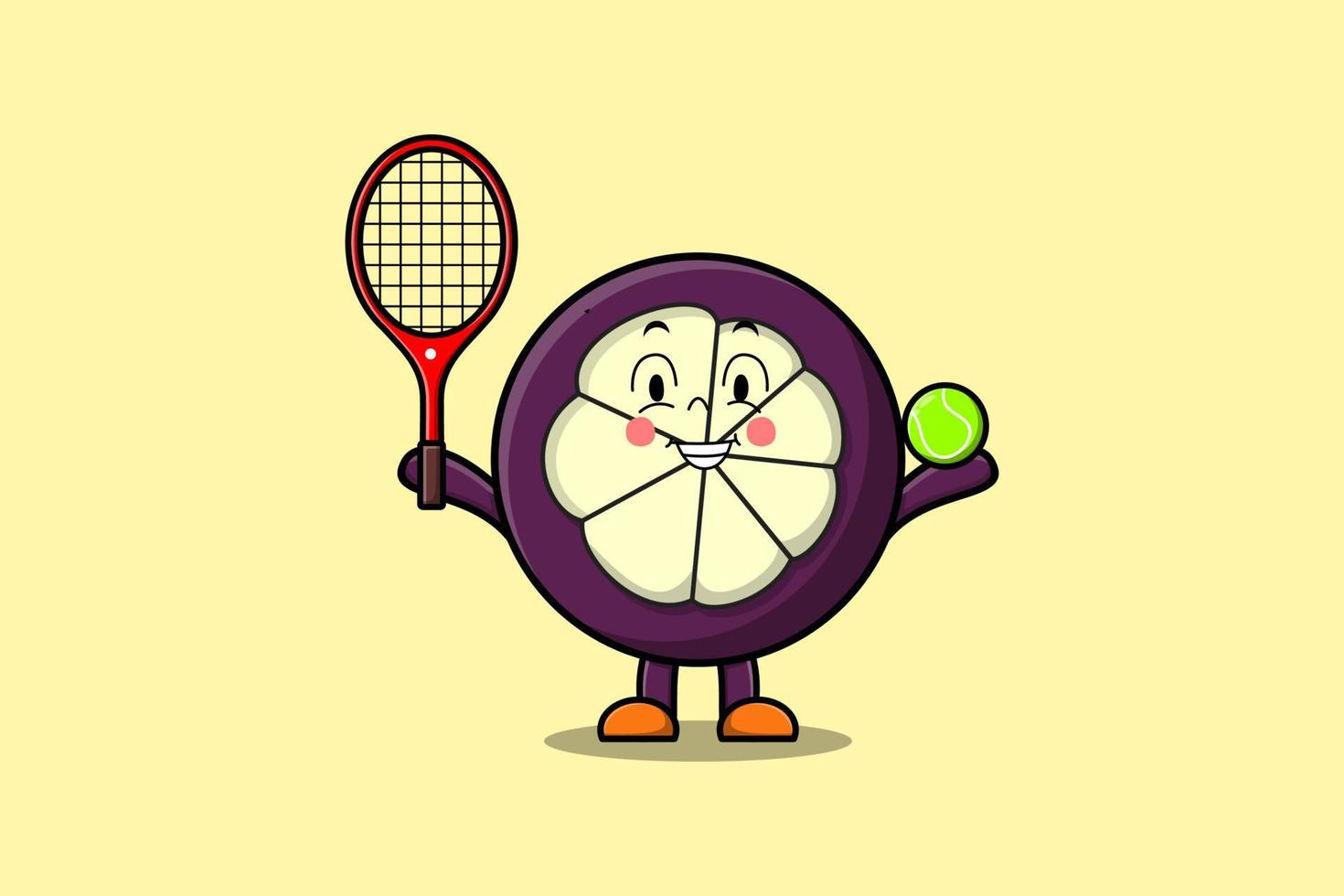 lindo desenho animado mangostão jogando campo de tênis vetor