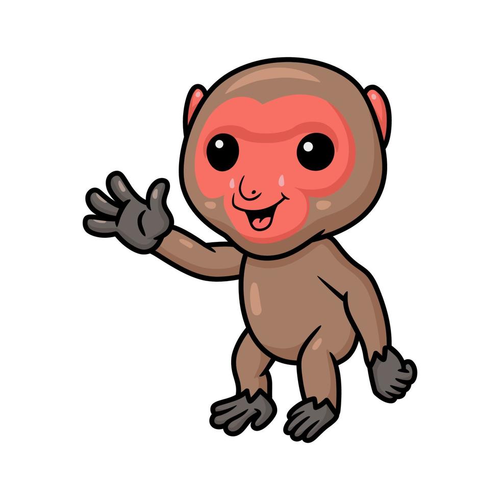 bonitinho macaco japonês de desenho animado acenando com a mão vetor