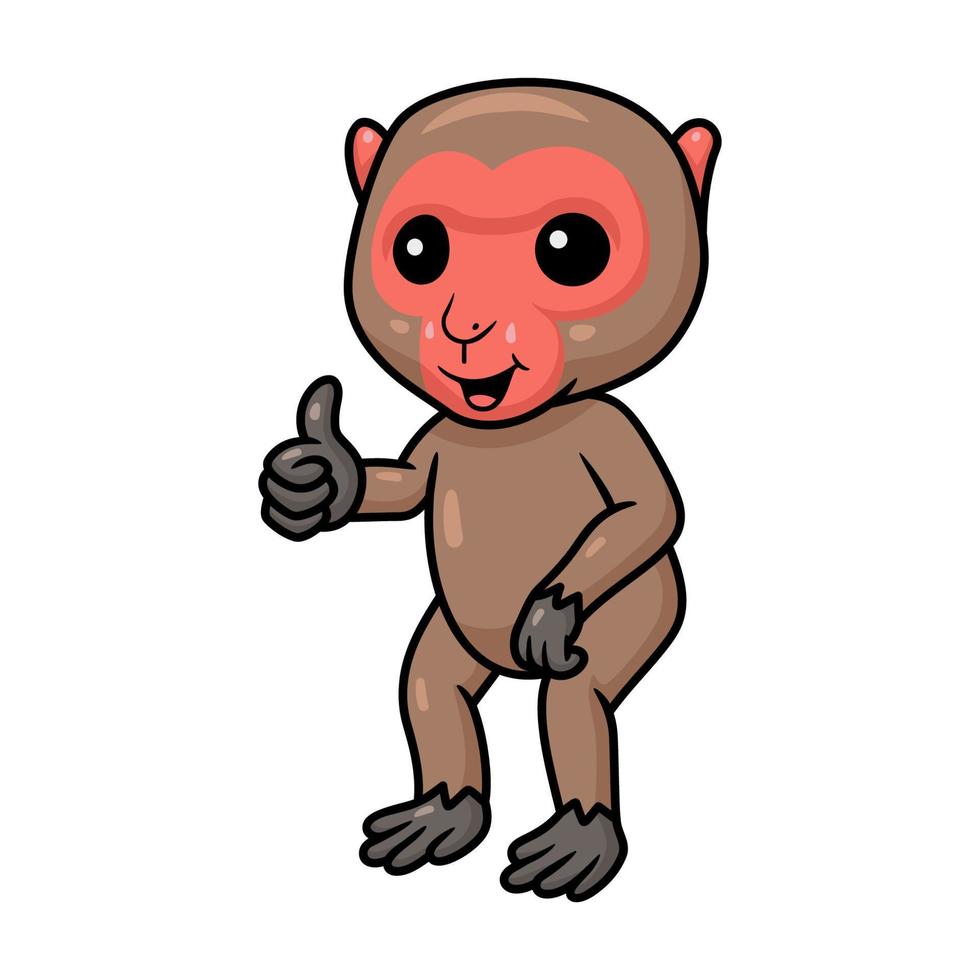 desenho animado bonitinho de macaco japonês desistindo do polegar para cima vetor
