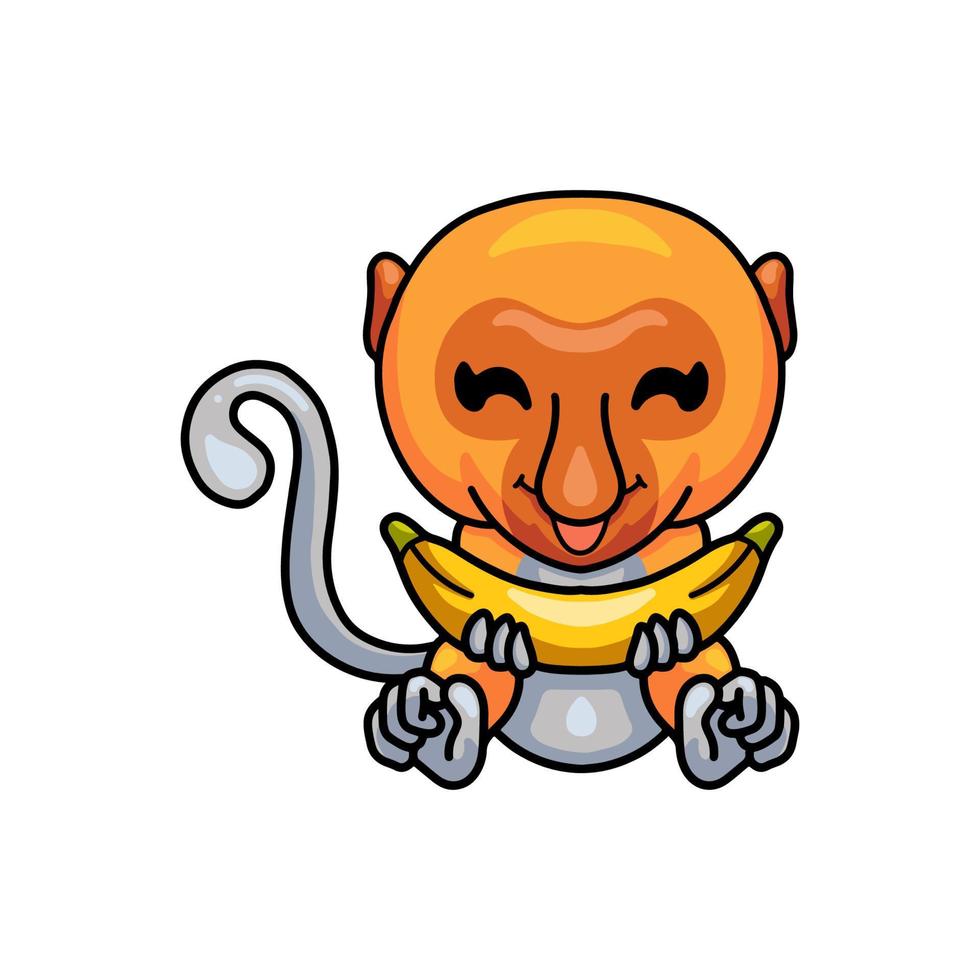 desenho de macaco-narigudo bonitinho segurando uma banana vetor