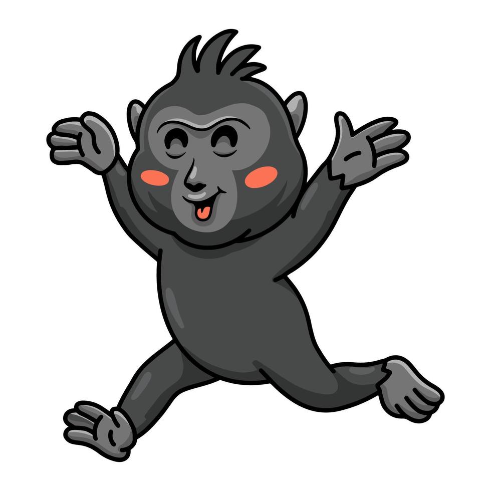 bonito desenho animado de macaco preto com crista andando vetor