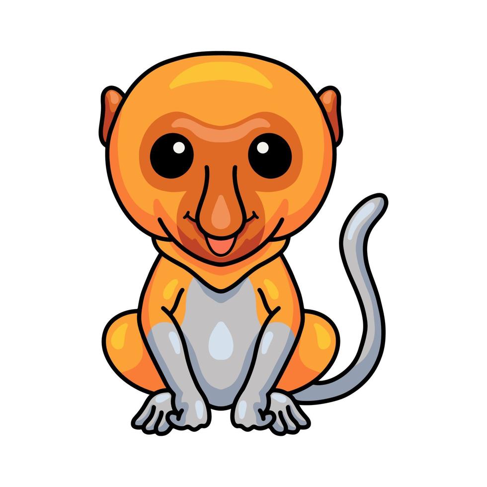 desenho animado de macaco-narigudo bonitinho sentado vetor