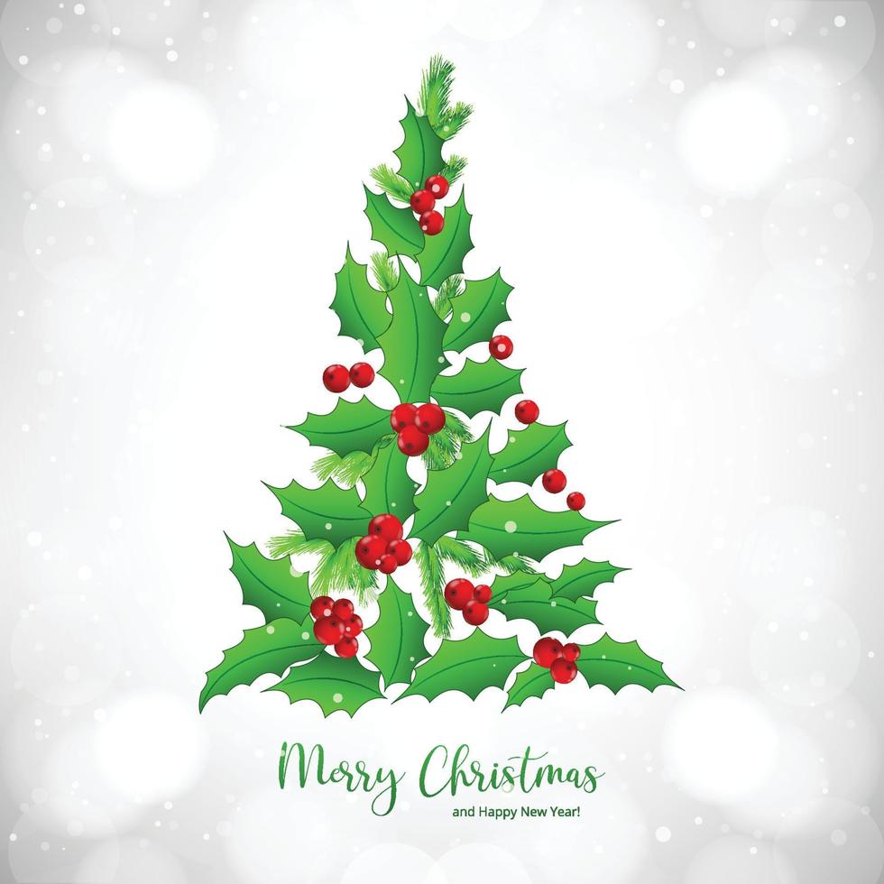 fundo de cartão de feriado de árvore de folha de natal decorado vetor