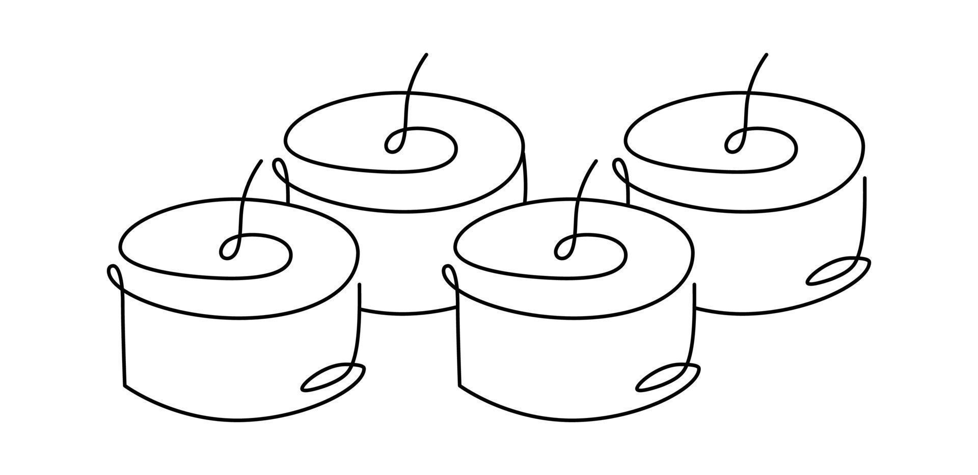 ícone vetorial de quatro velas de uma linha desenhadas à mão. ilustração contínua do esboço do advento do natal para o cartão, convite do feriado isolado do web design no fundo branco vetor