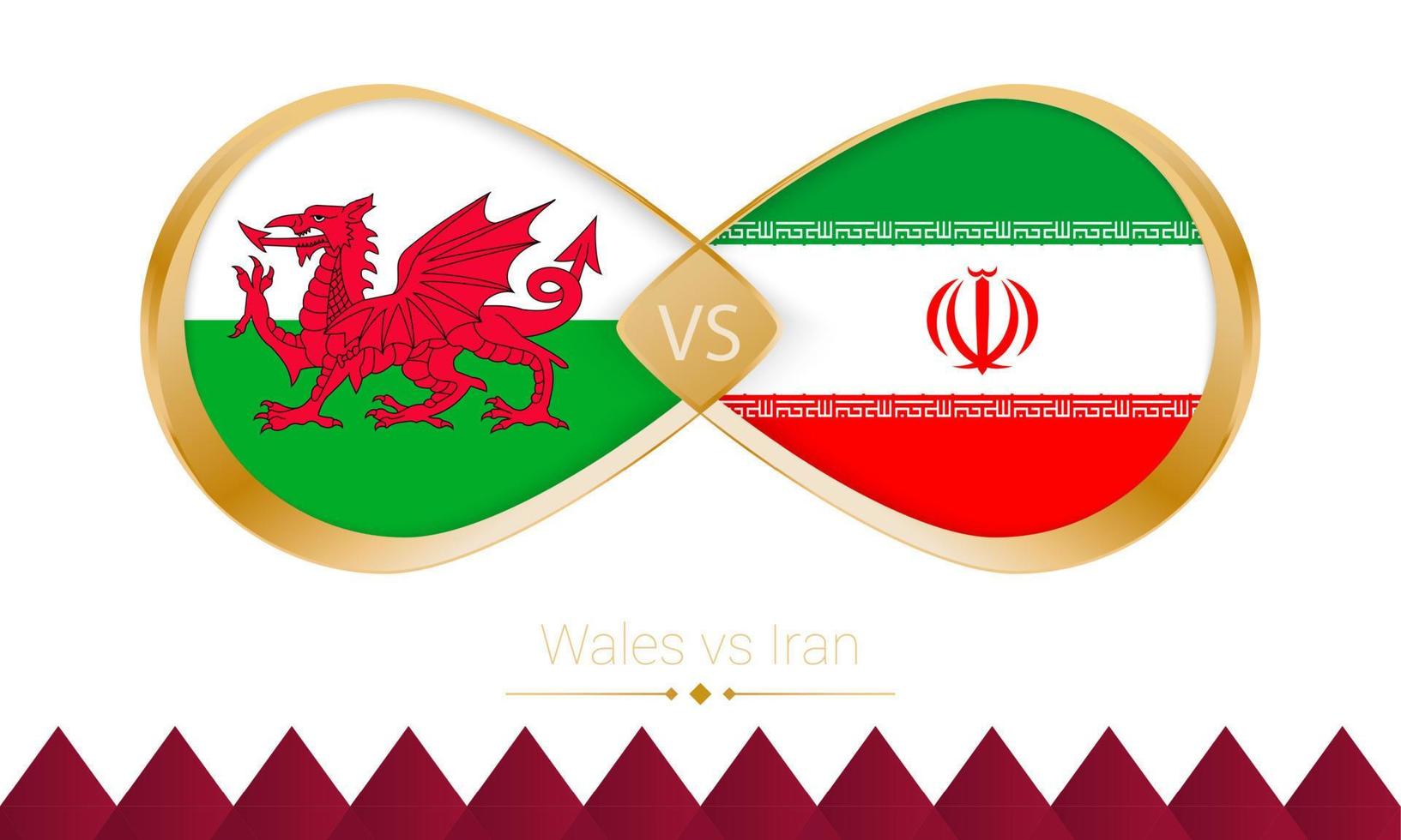 País de Gales contra o ícone de ouro do Irã para a partida de futebol 2022. vetor
