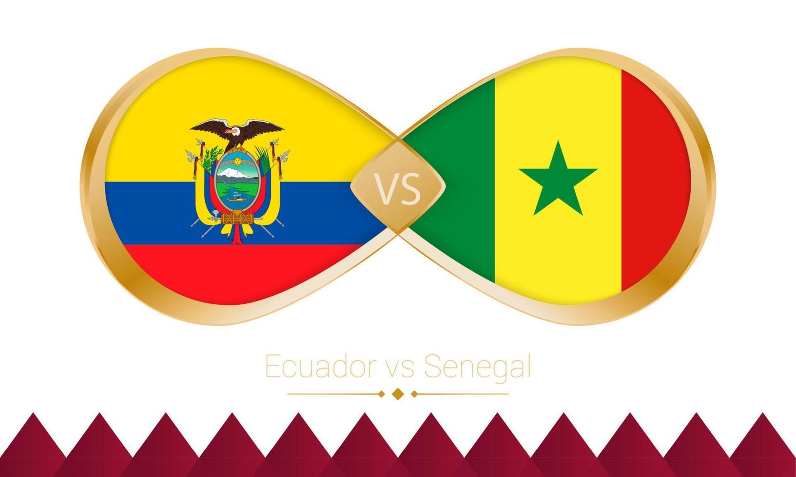 ícone dourado do equador contra o senegal para a partida de futebol 2022. vetor