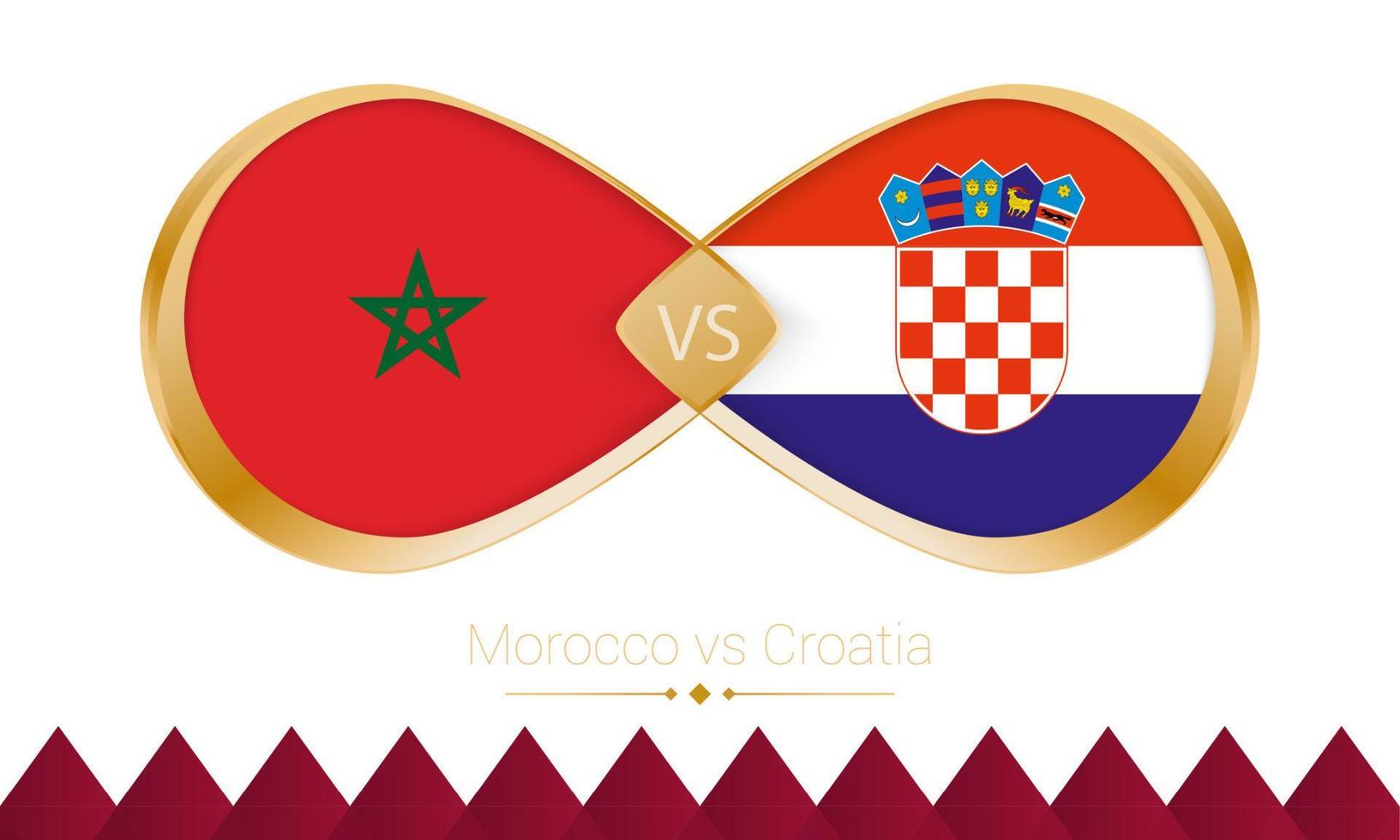 ícone dourado de Marrocos versus Croácia para a partida de futebol 2022. vetor