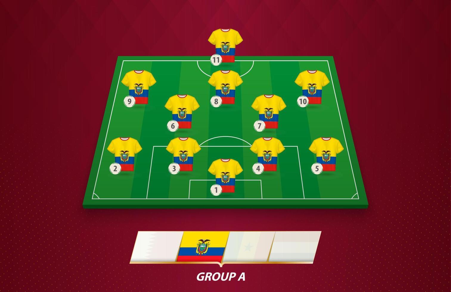 campo de futebol com escalação da equipe do equador para a competição europeia. vetor