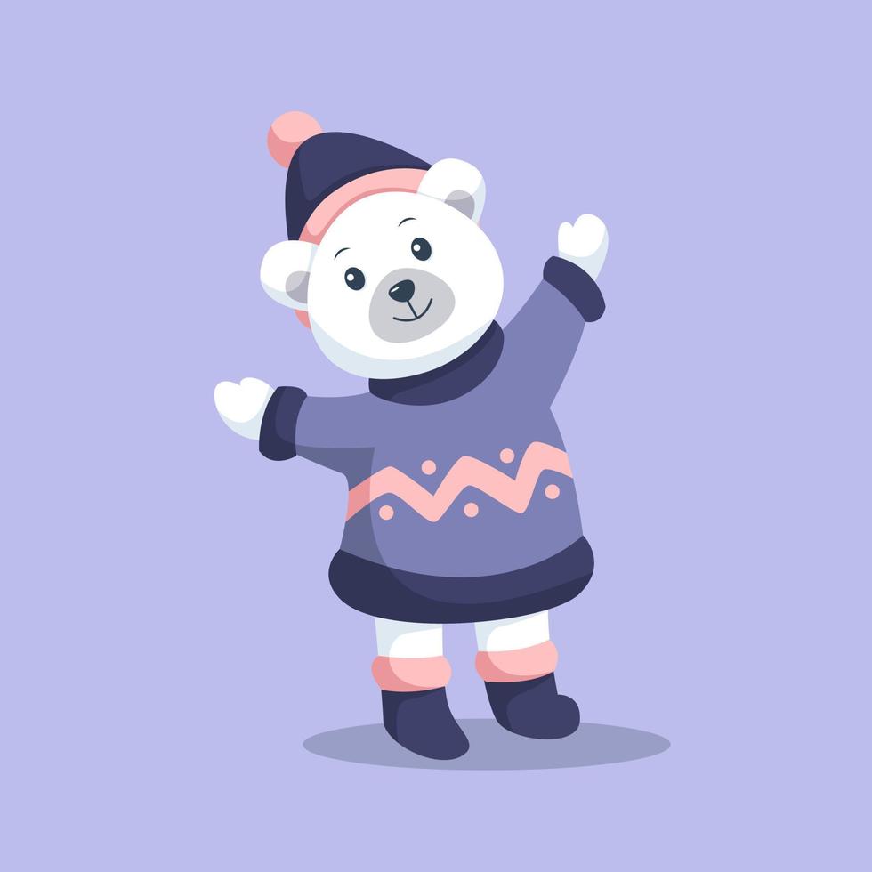 fofo urso polar na ilustração de design de personagens de inverno vetor