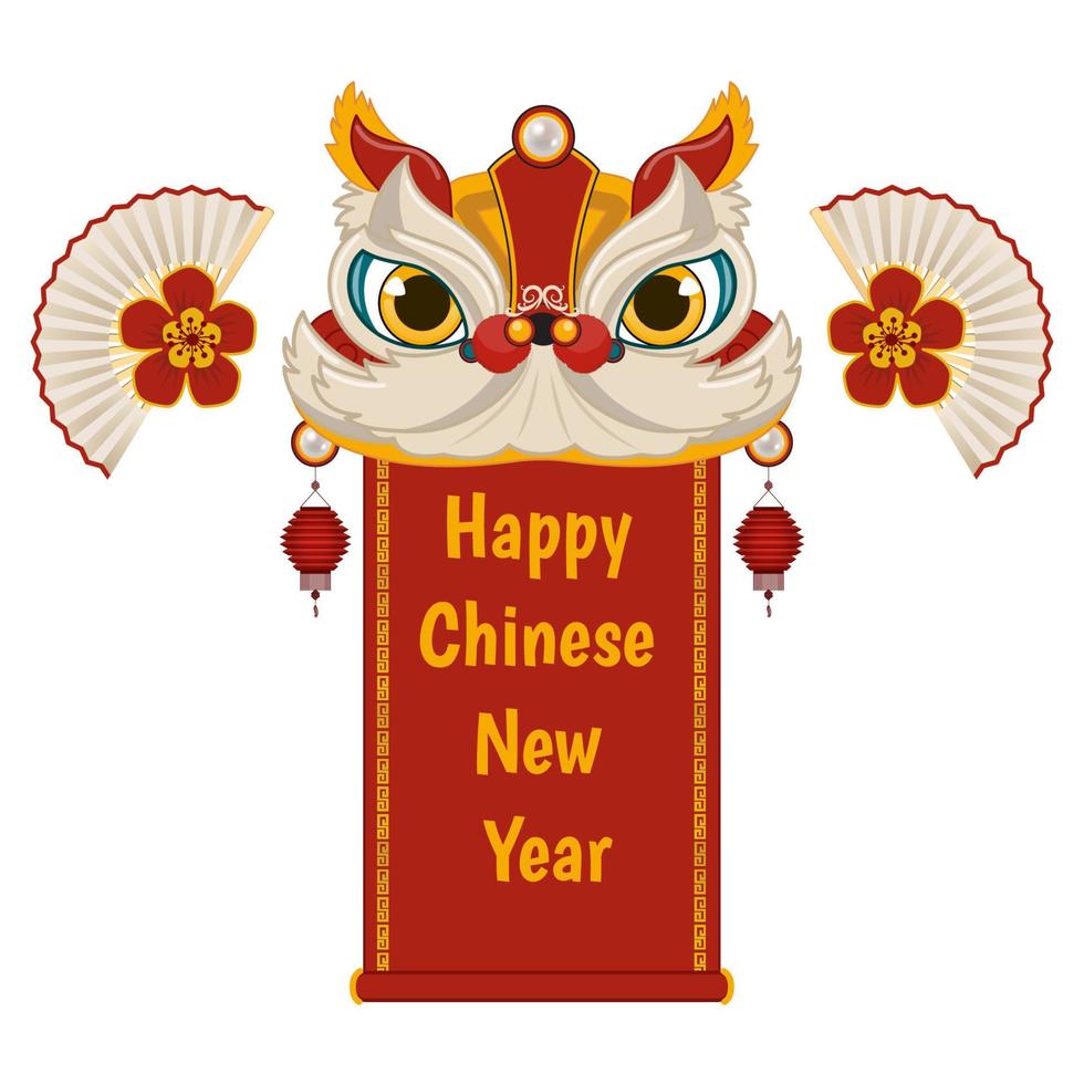 banner de ano novo chinês com banner de cabeça de dragão chinês no vetor de fundo branco