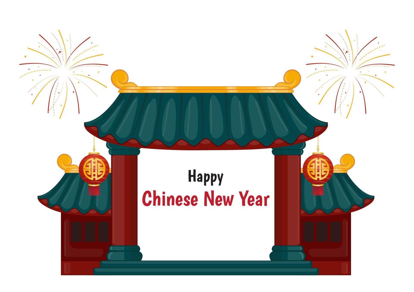 banner do ano novo chinês com casa tradicional em vetor de fundo branco