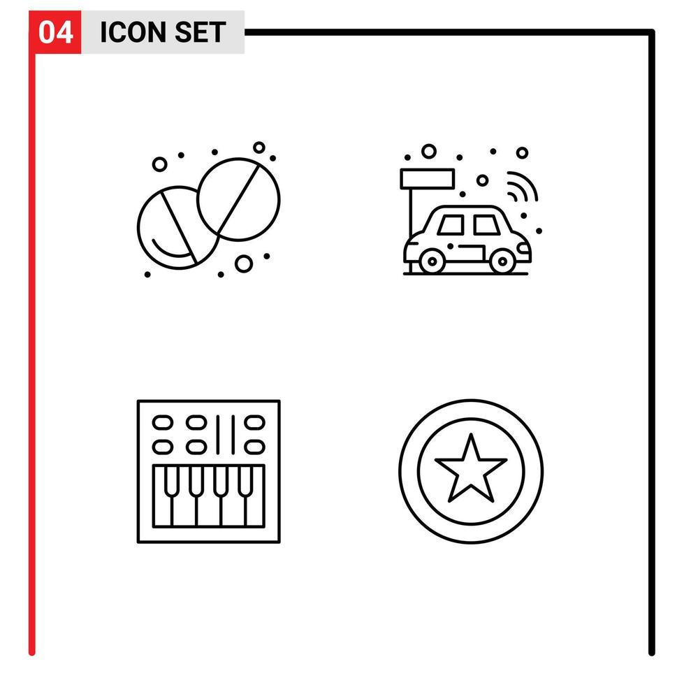 4 ícones criativos, sinais e símbolos modernos de saúde, volume aberto, carro, volume inteligente, elementos de design vetorial editáveis vetor