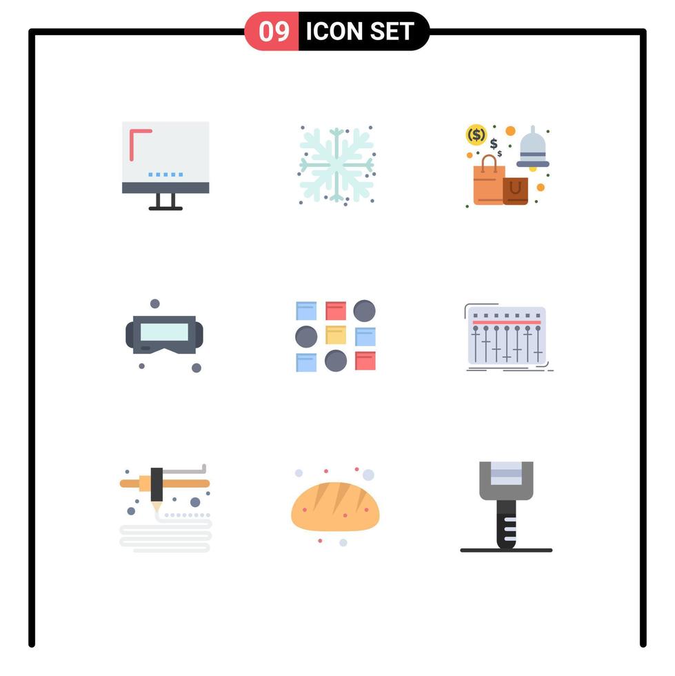Pacote de cores planas de 9 interfaces de usuário de sinais e símbolos modernos de elementos de design de vetores editáveis de economia de dispositivos de neve de óculos inteligentes