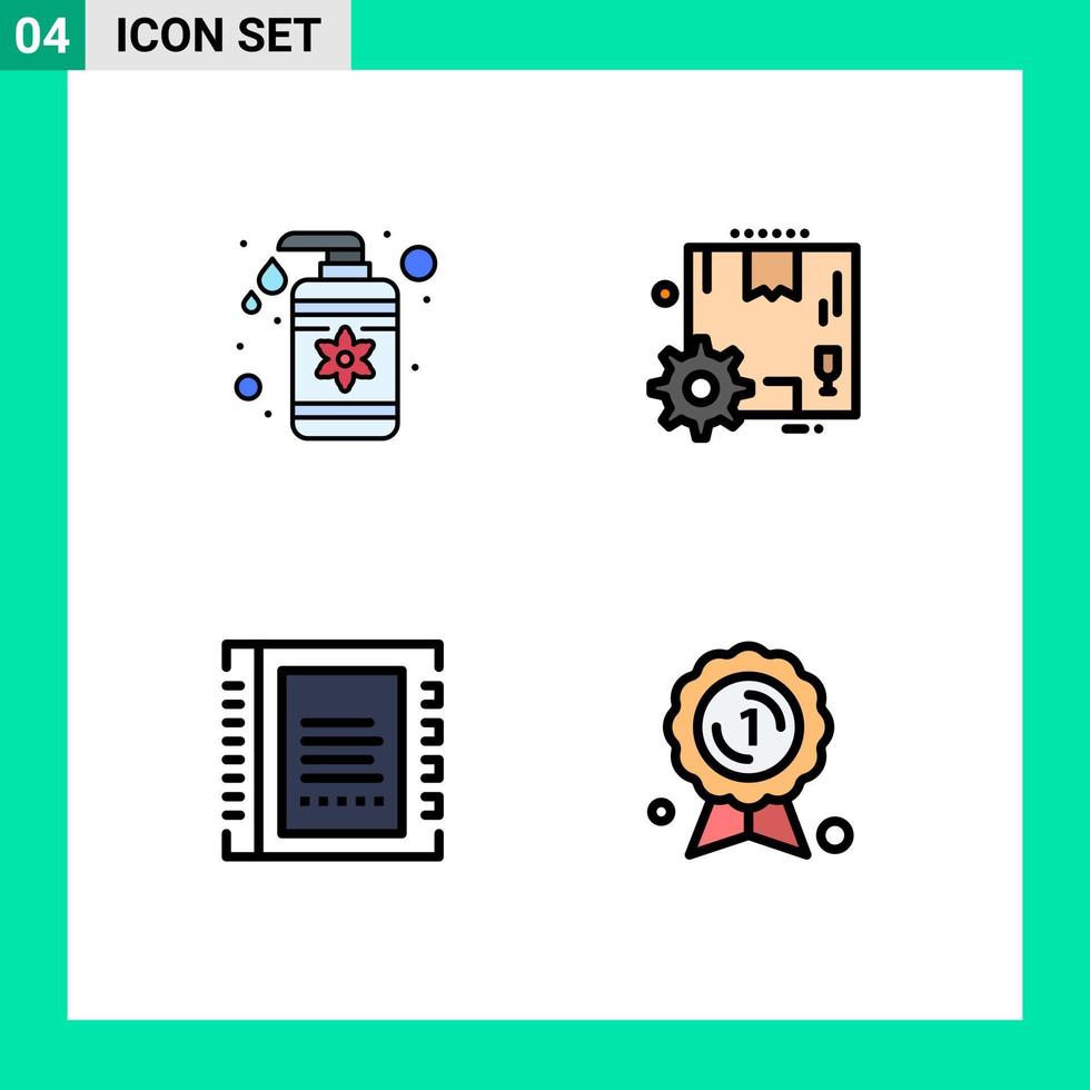 conjunto de 4 sinais de símbolos de ícones de interface do usuário modernos para contatos de engrenagem de cuidado de livro de queda editáveis elementos de design vetorial vetor