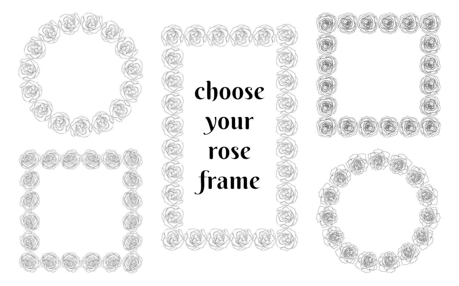 quadros florais doodle simples. bordas da coleção de rosas esboçadas desenhadas à mão. elementos de moldura retangular de círculo quadrado. decoração de convite de bandeira de cartão. ilustração vetorial. vetor