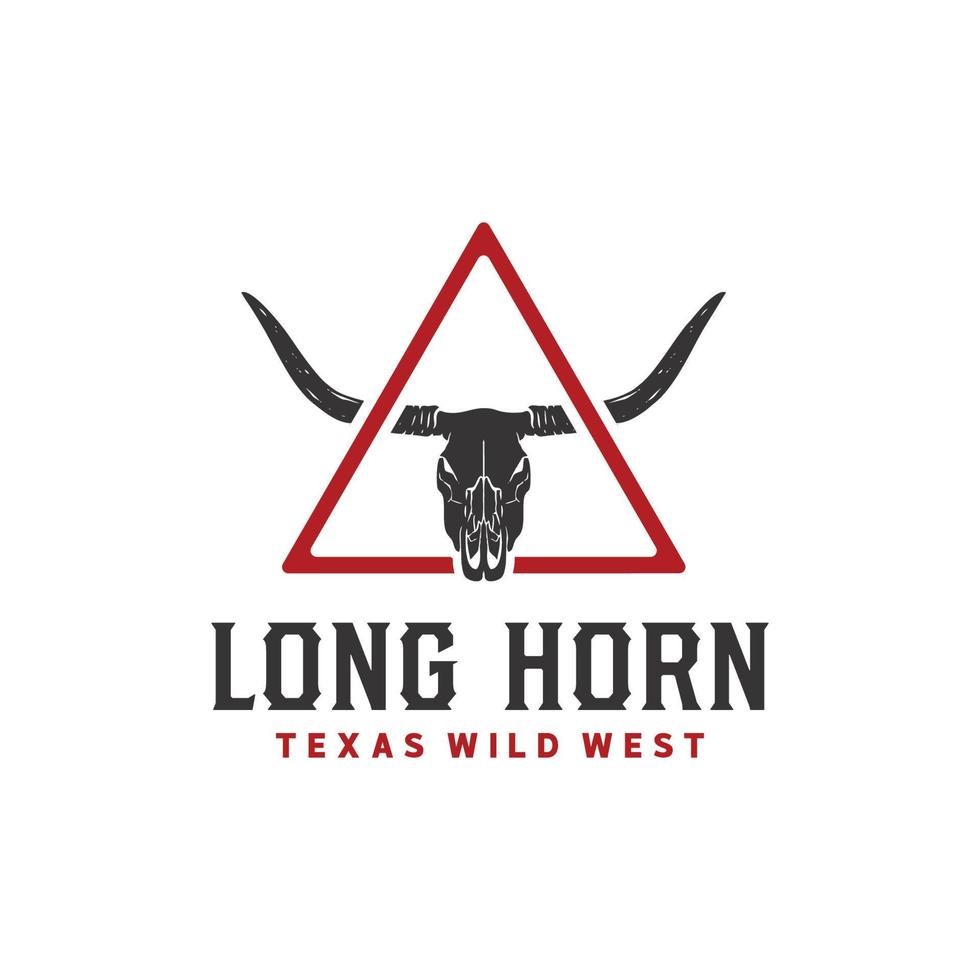 vaca texas longhorn, design de logotipo de rótulo vintage de gado de touro ocidental do país para fazenda rural familiar vetor