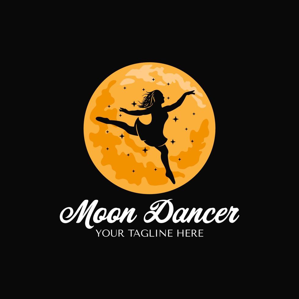 dançarina bailarina pulando com modelo de design de logotipo de fundo de lua amarela vetor