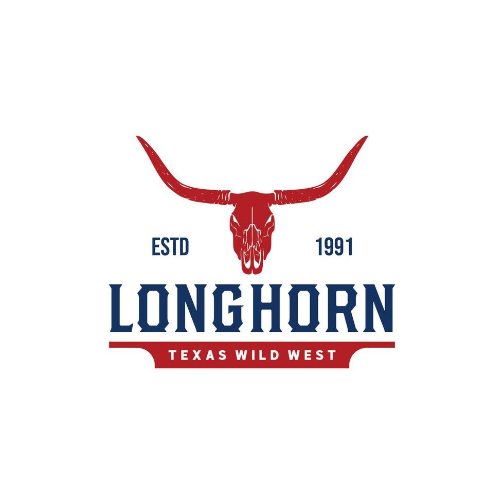 vaca texas longhorn, design de logotipo de rótulo vintage de gado de touro ocidental do país para fazenda rural familiar vetor